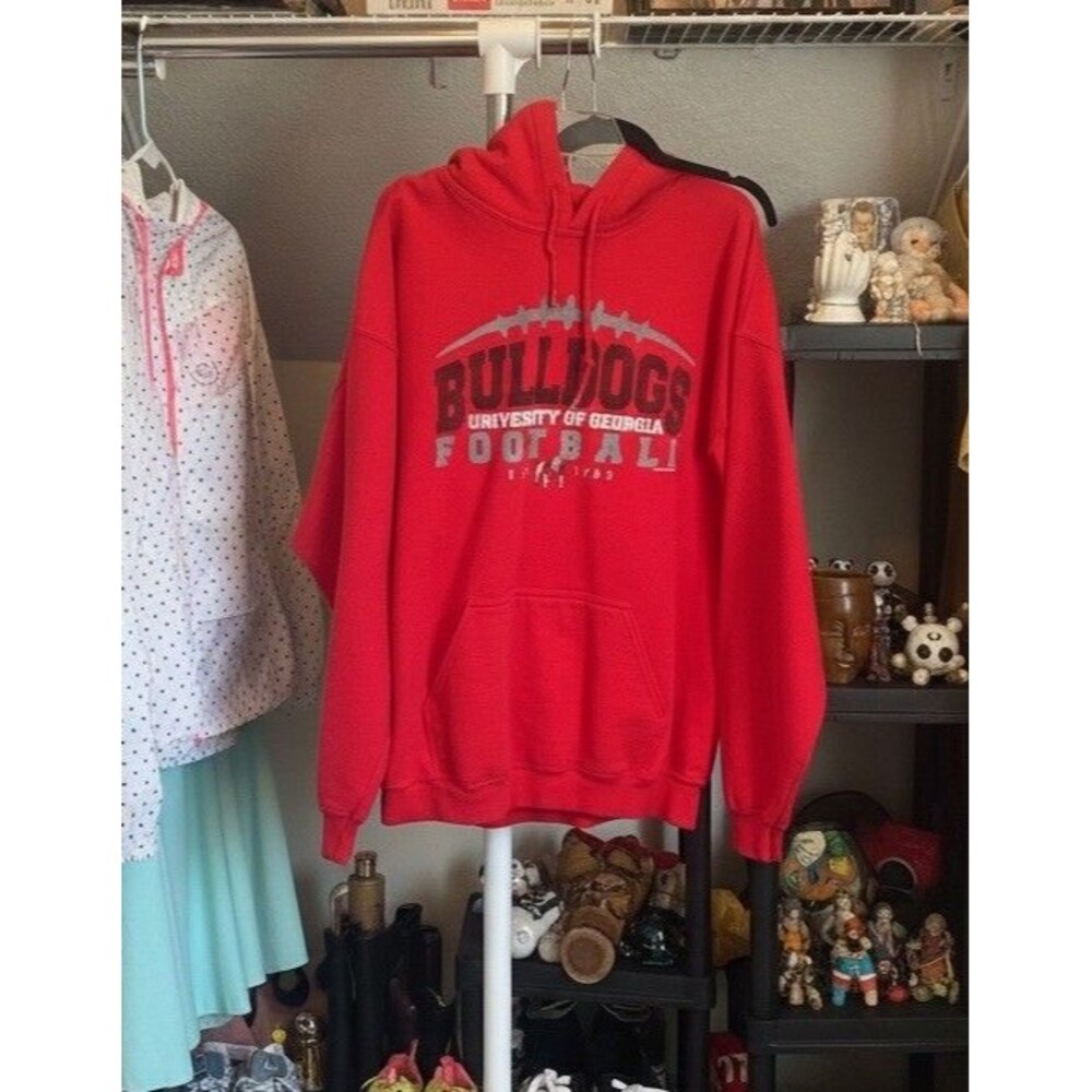UGA Bulldogs Football Red Hoodie Womens LRG Gildan Heavy Blend Pullover Georgia - Picture 2 of 13